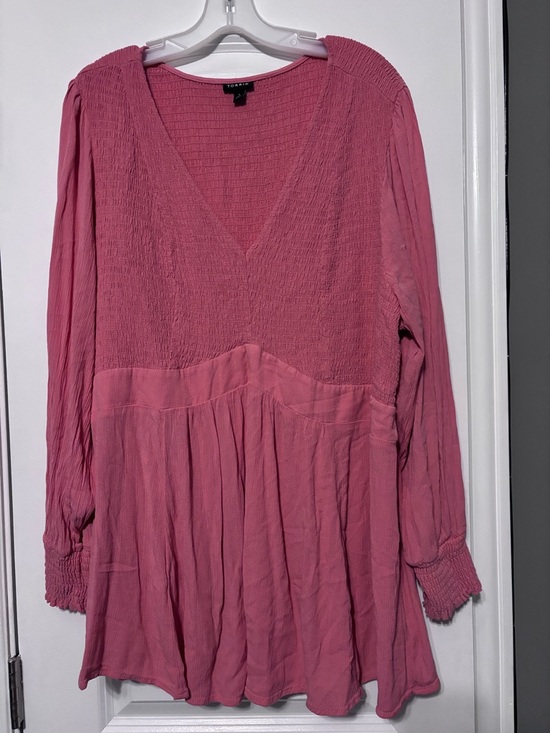 torrid Tops - Torrid Smocked Babydoll Top Pink Boho Flowy Peplum Blouse Plus Size 4